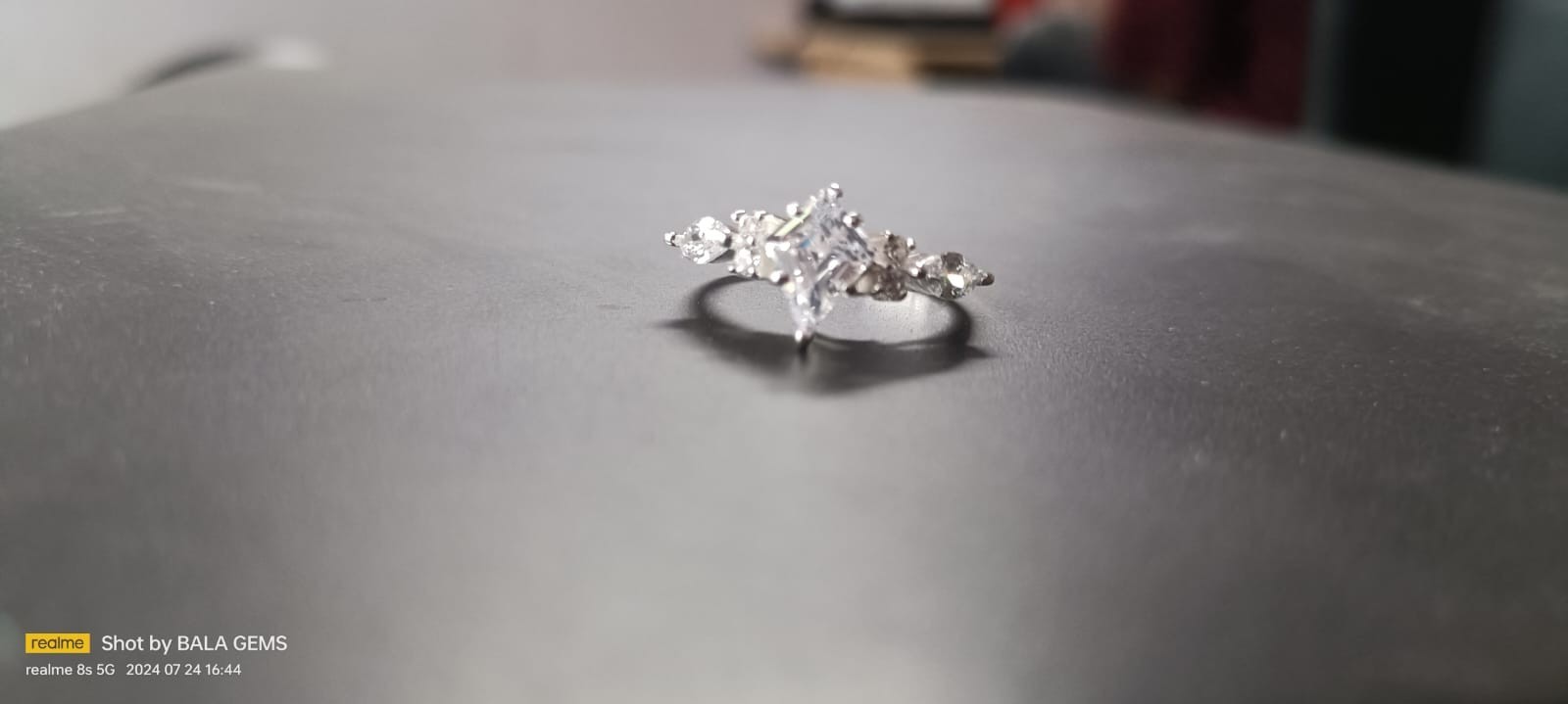 Unique Kite Cut Moissanite Engagement Ring, Art Deco White Gold Cluster Ring