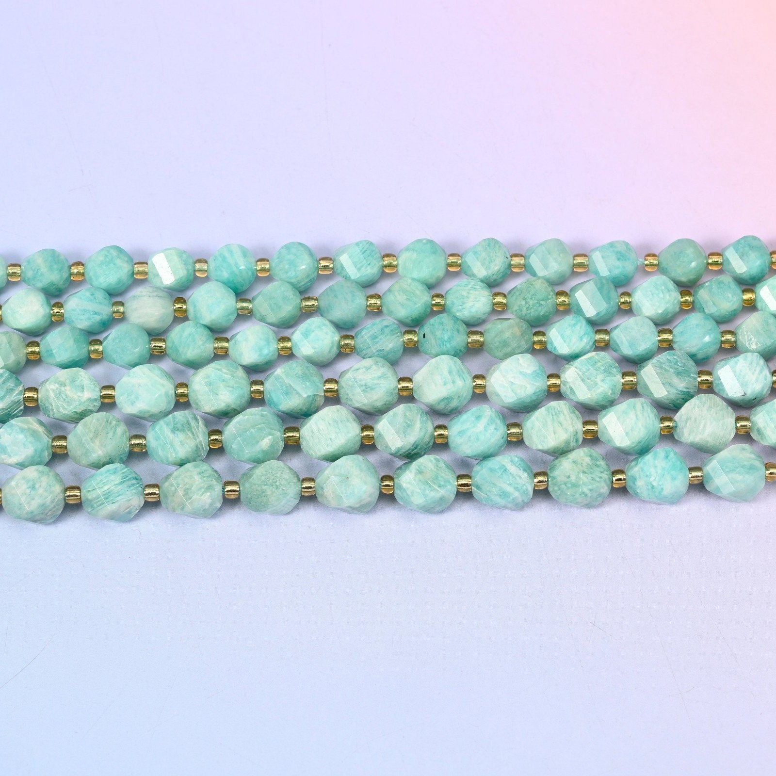 Green Amazonite Faceted Spiral Twist Beads: Size 8mm 10mm, Jewelry Making