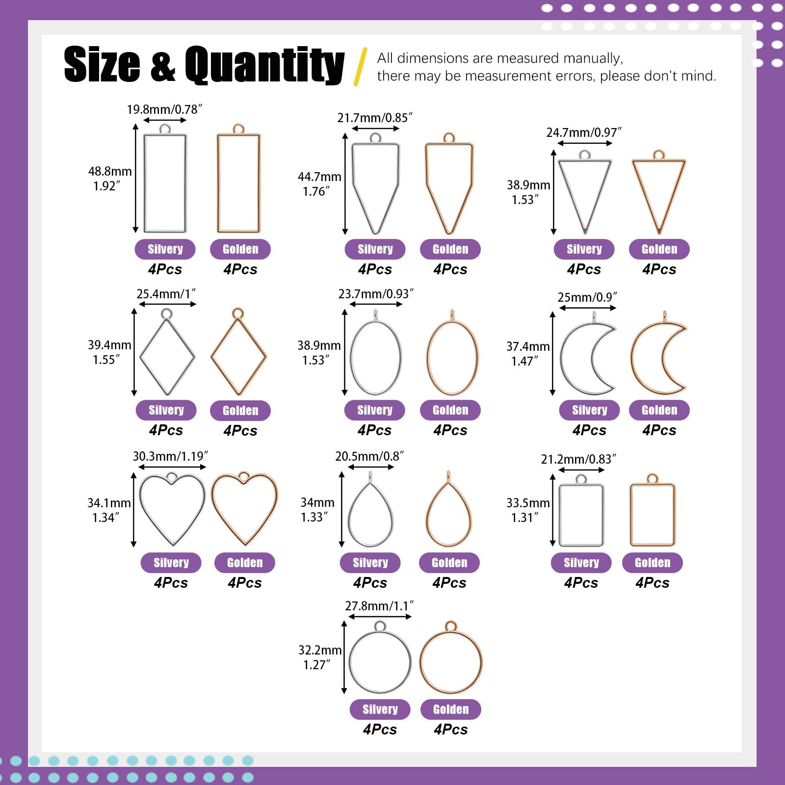 Swpeet 80Pcs 2 Colors 10 Styles Open As the Picture Shown, K Gold; White K