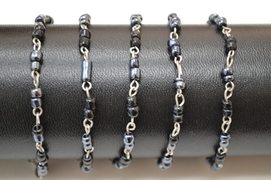 1 METER GLASS BEADS BEADED SILVER PLATED CHAIN 4MM #T-1284