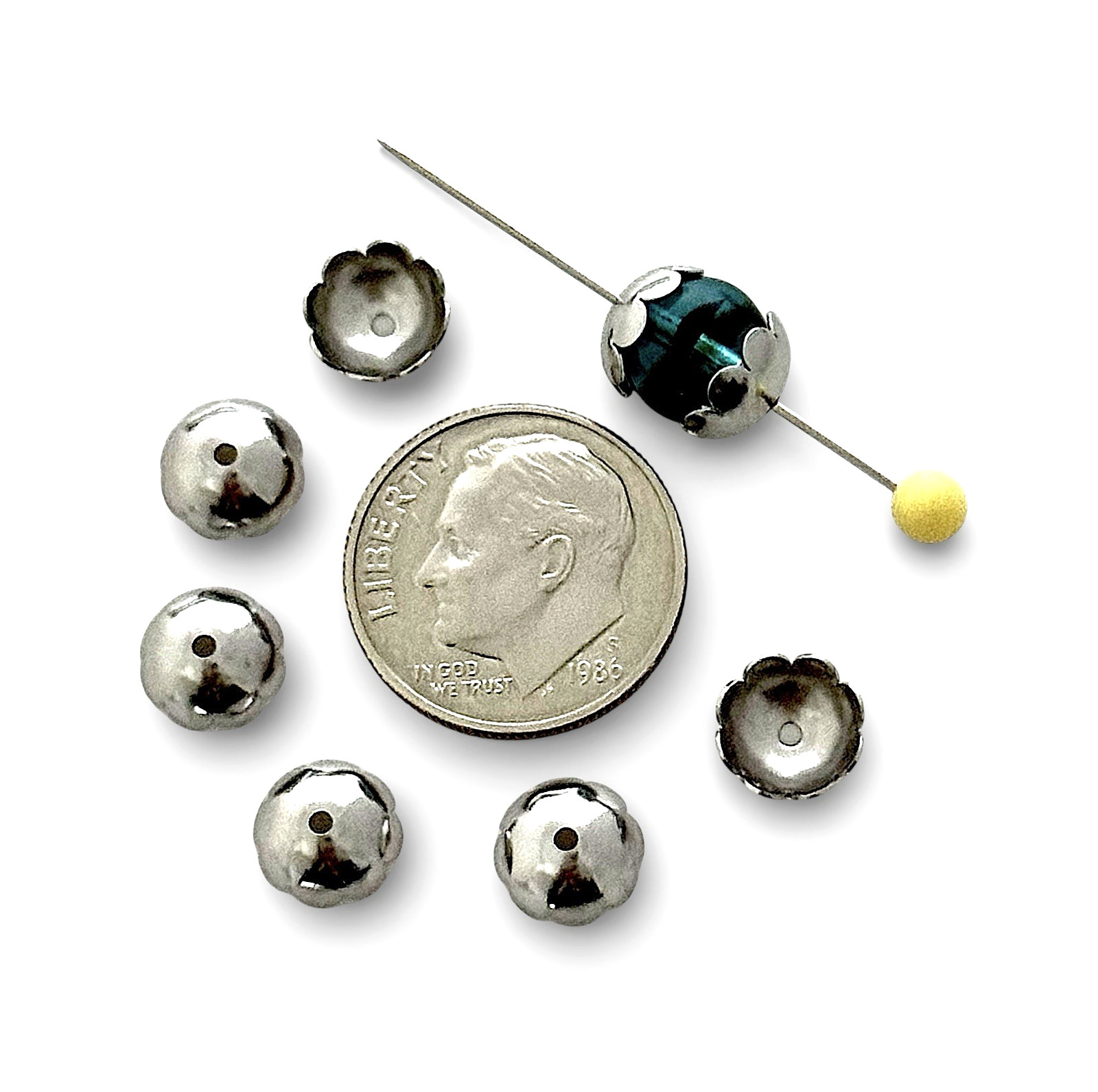 50pcs 316 Stainless Steel Flower Bead Caps 8mm Silver 1mm Hole Beading Findings
