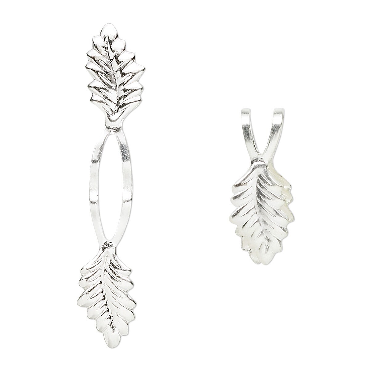 Bail, Fold-Over, 10 Silver Plated Brass Glue on Y Leaf Pendant Bails 20mm Grip