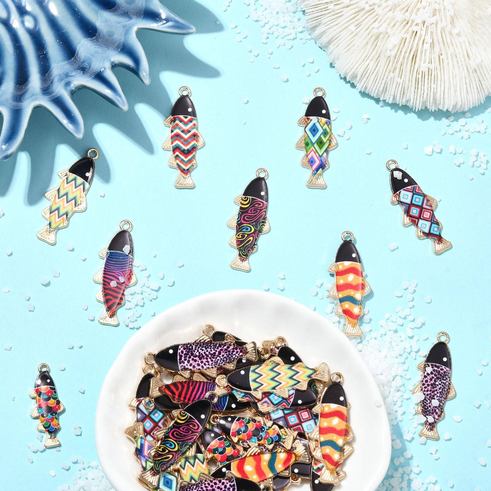 45pcs Rnamel Fish Charms Colorful Sea Animal Charms for Jewelry Making Necklaces