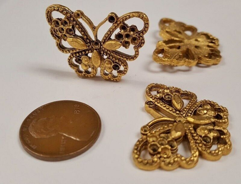 1 Retro Gold Butterfly 21x28mm. Filigree Unset Rhinestone Setting Finding E196