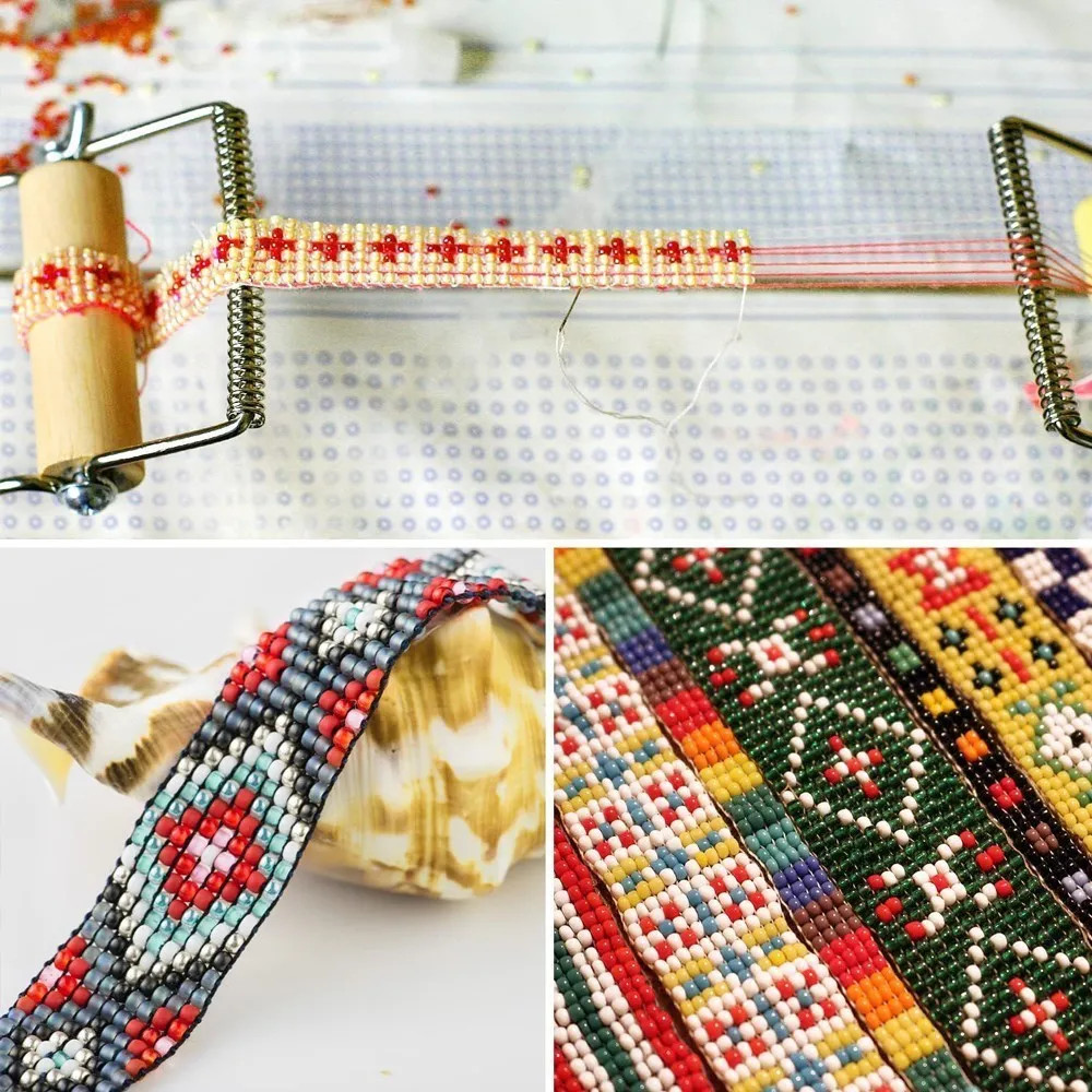 Weaving Beading Loom Easy to Use DIY Tool with Elastic Band Charm Czech Glass
