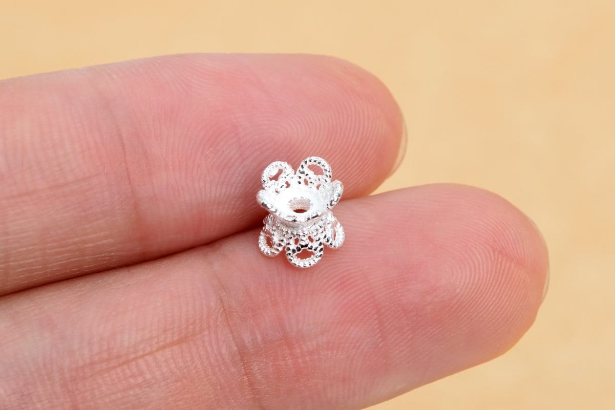 5 Pcs Sterling Silver Spacer Beads Floral 7x6MM Solid Silver For Jewelry making