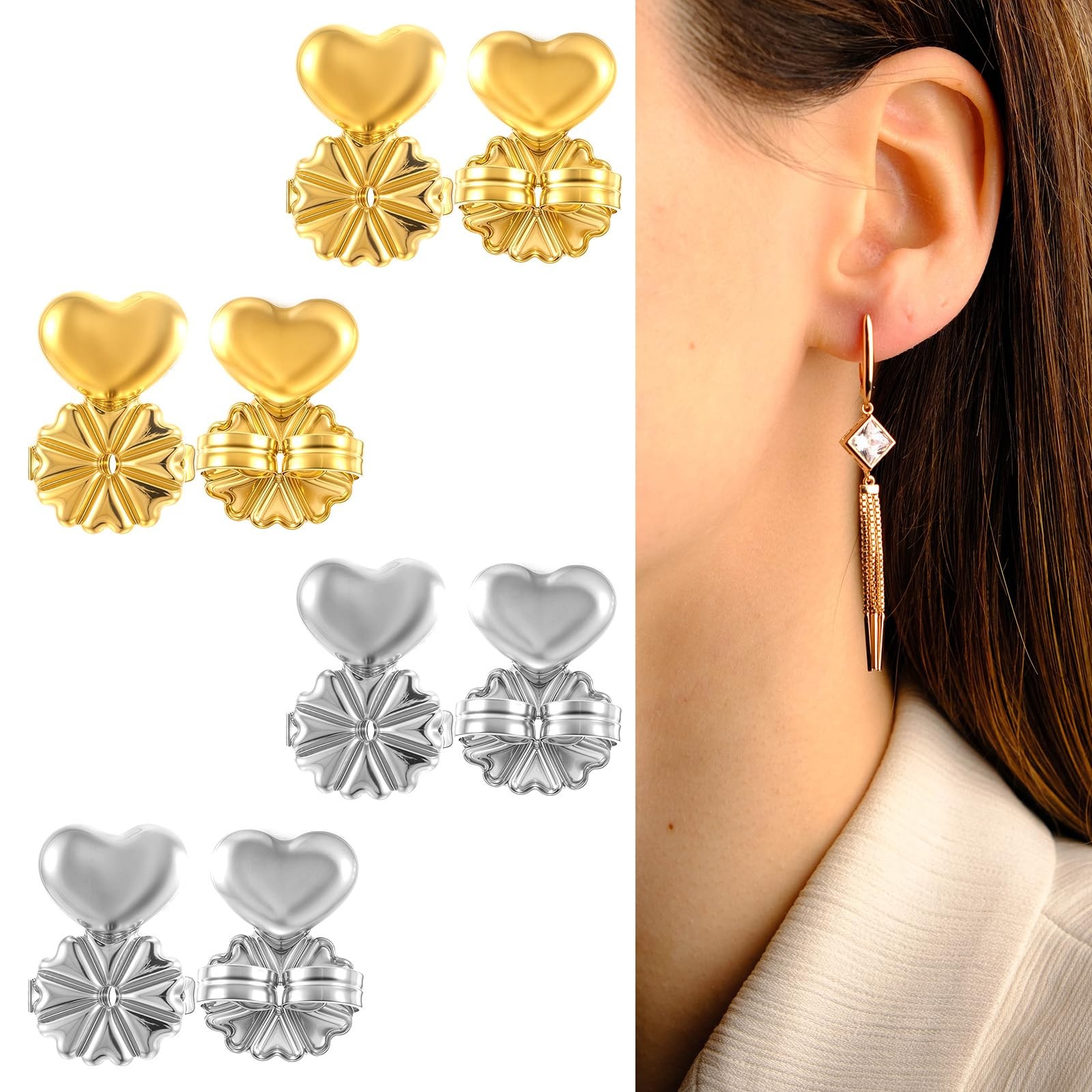 4 Pairs Earring Backs for Droopy Ears, Earring Lifter for Heavy Support Backs