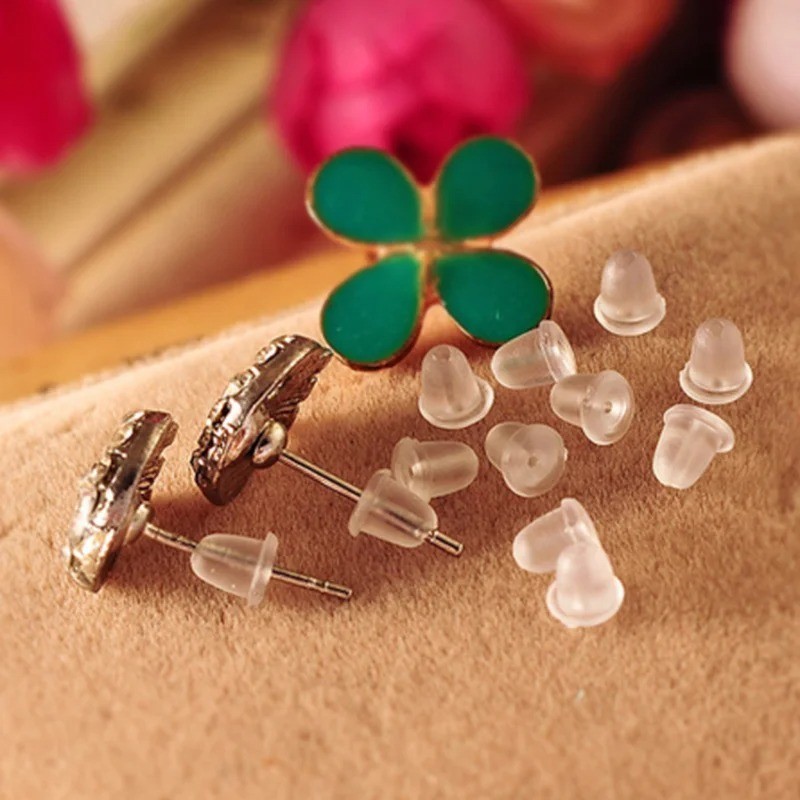 500PCS Clear Silicone Earring Backs Stoppers for Stud Earrings with Box