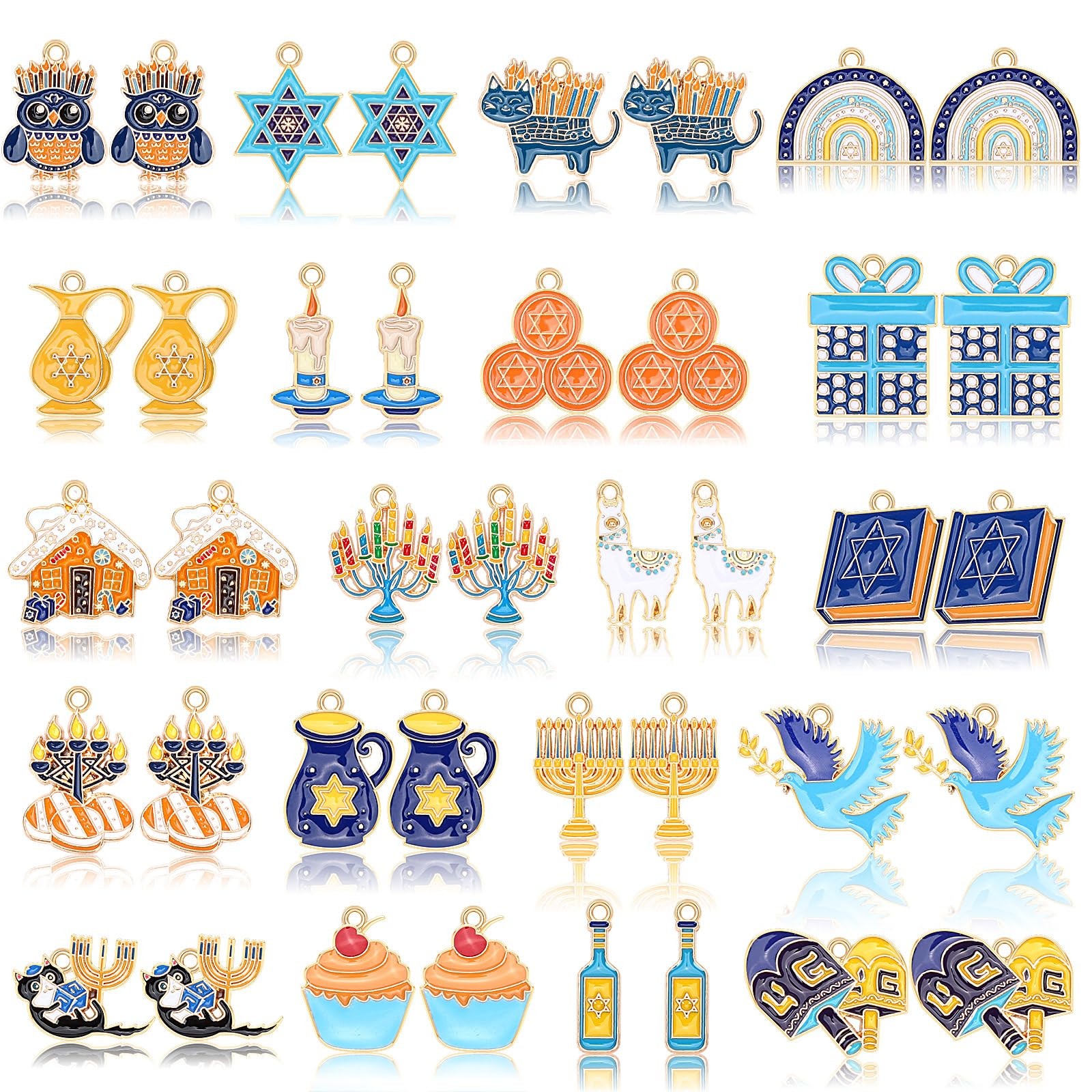 40 Pcs/20 Pairs Hanukkah Charms for Jewelry Making, Chanukah Blue White Ename…