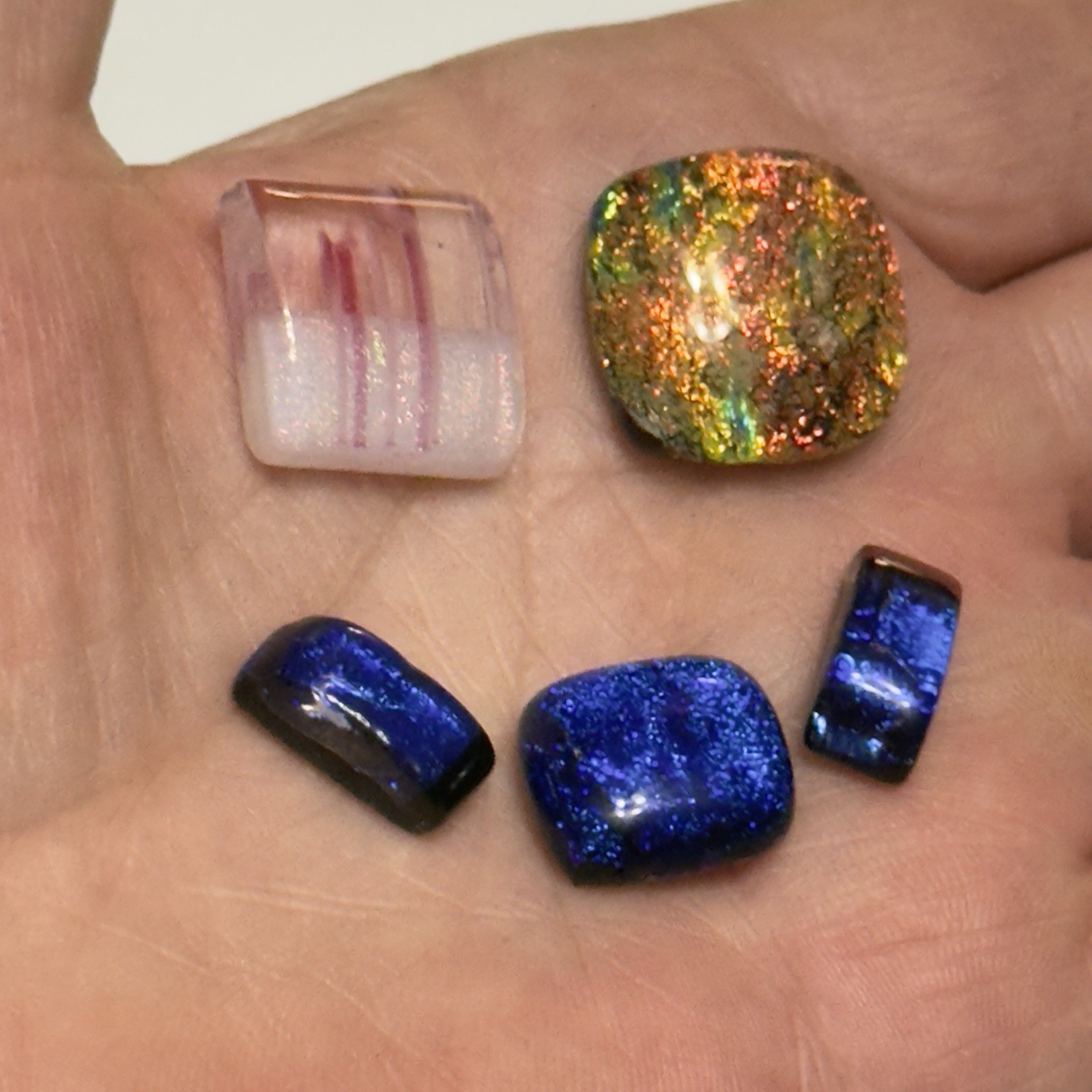 Handcrafted Artesian Dichroic Fused glass hand made square PINK cabochon vintage