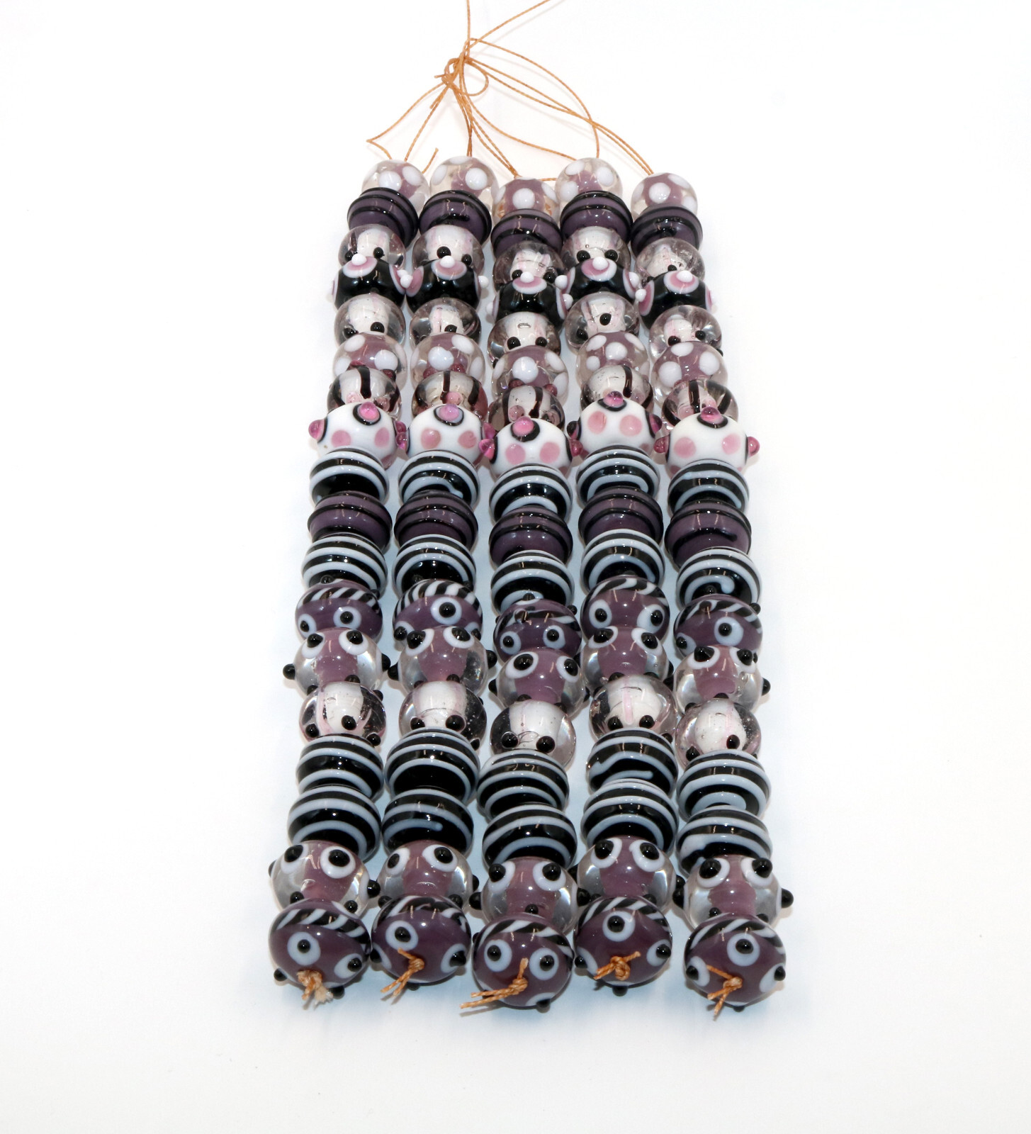 5 Strands Fancy Glass Beads, Jewelry making beads Purple mixed style, handmade