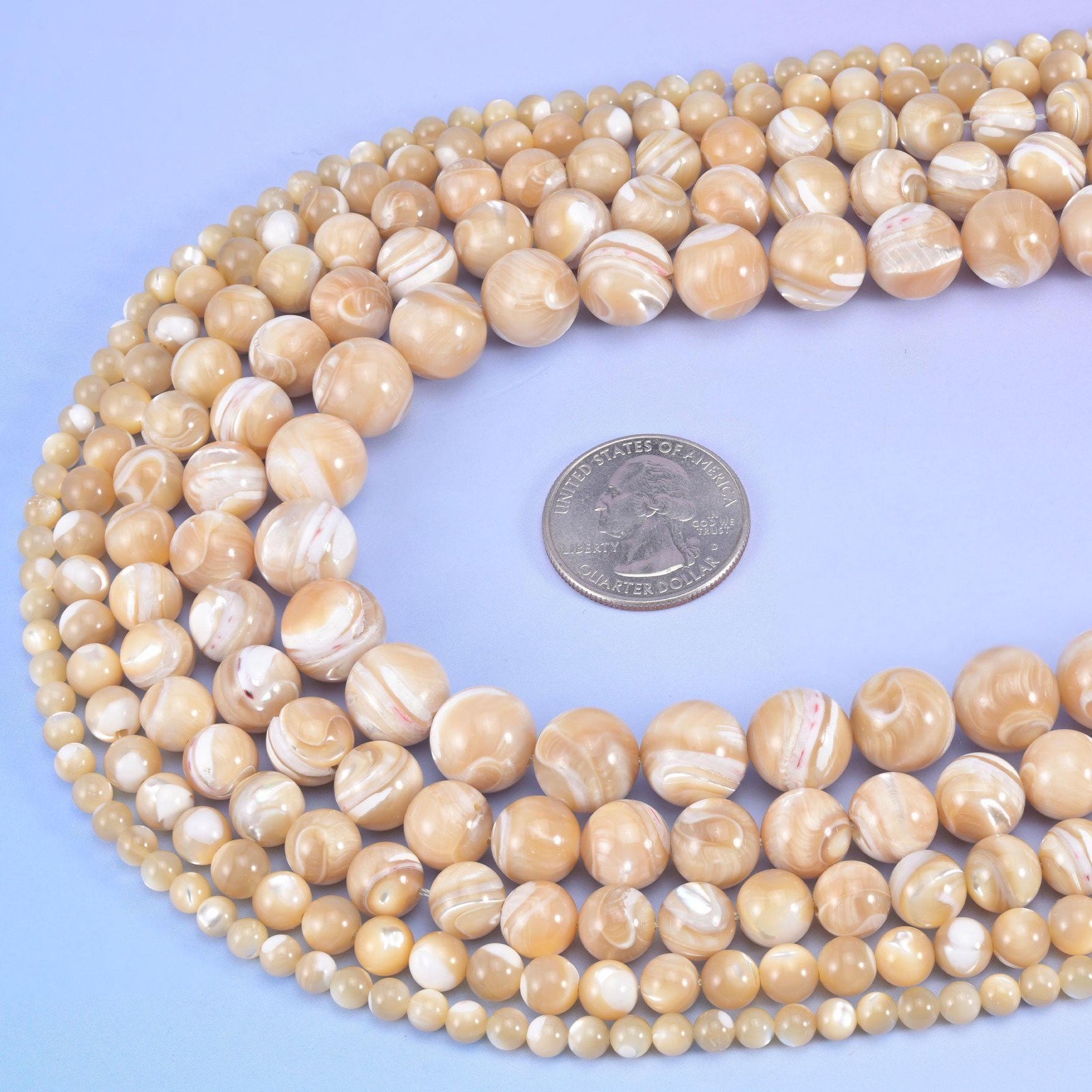 Trochus Shell Smooth Round Beads 4mm 6mm 8mm 10mm 12mm 15.5 Inch Strand