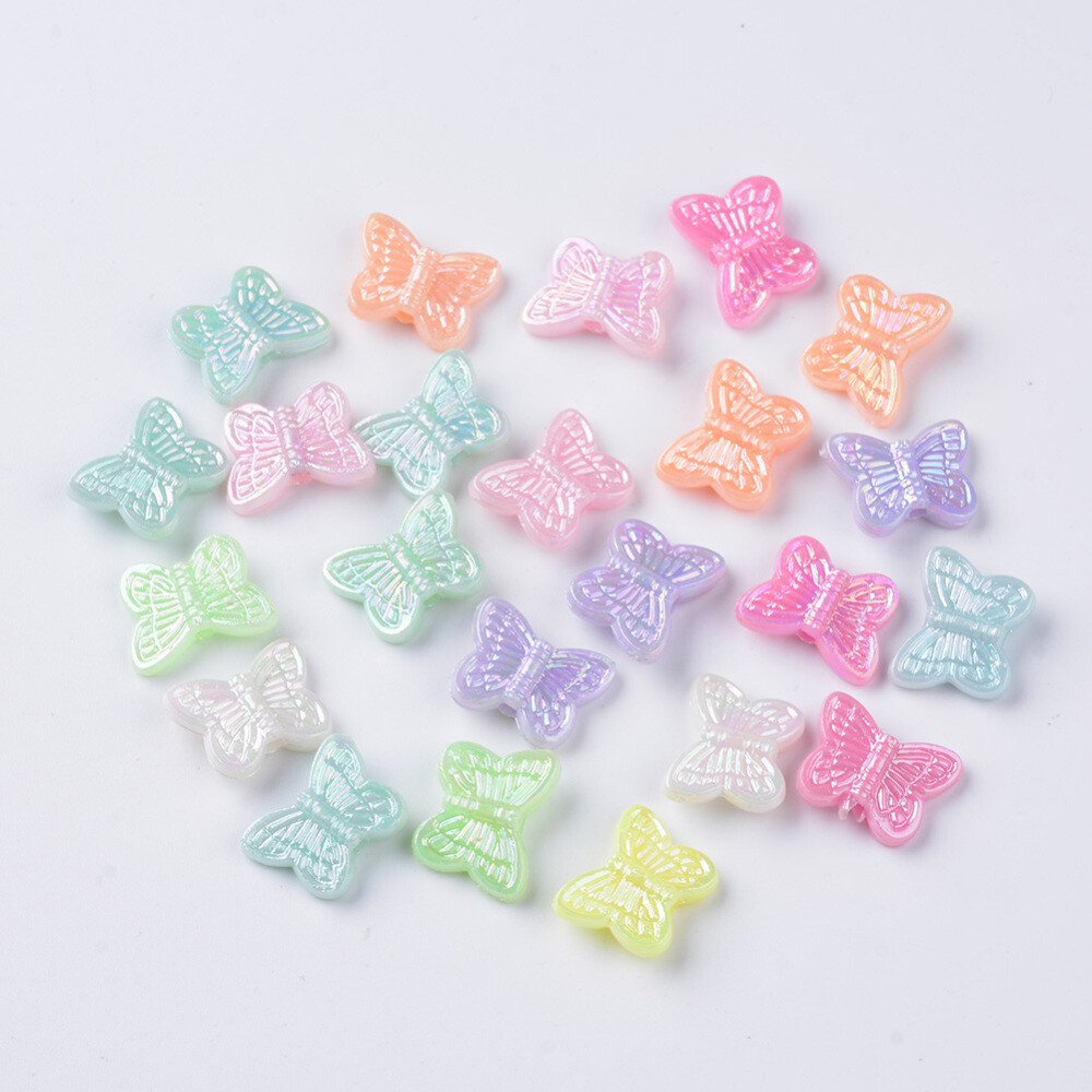 50 Acrylic Butterfly Beads 14mm Assorted Lot Mixed Bulk Supplies Pastel