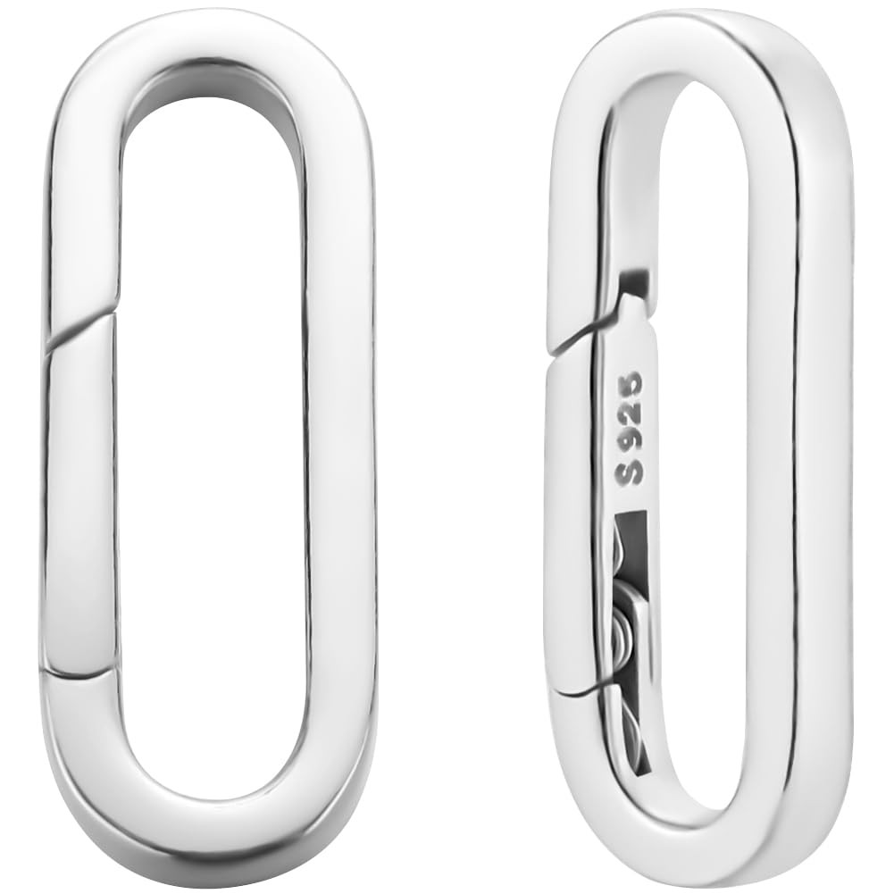 Beebeecraft 1 2Pcs Spring Oval Ring Platinum Plated 925 Sterling Silver Trigger