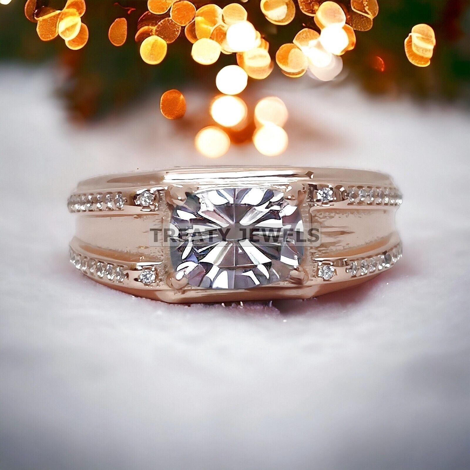 Moissanite Cushion Cut With 14k Yellow Gold Ring For Men’s #767