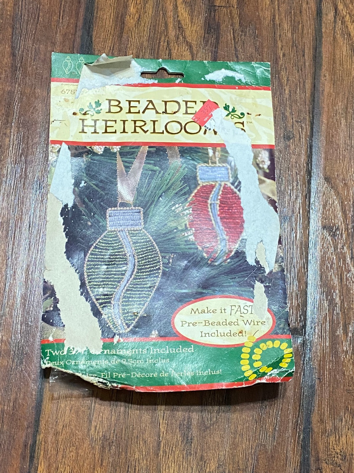 Craft Vtg Red, Green Beaded Braid Beauty Sequin Bead Christmas Ornament Kit