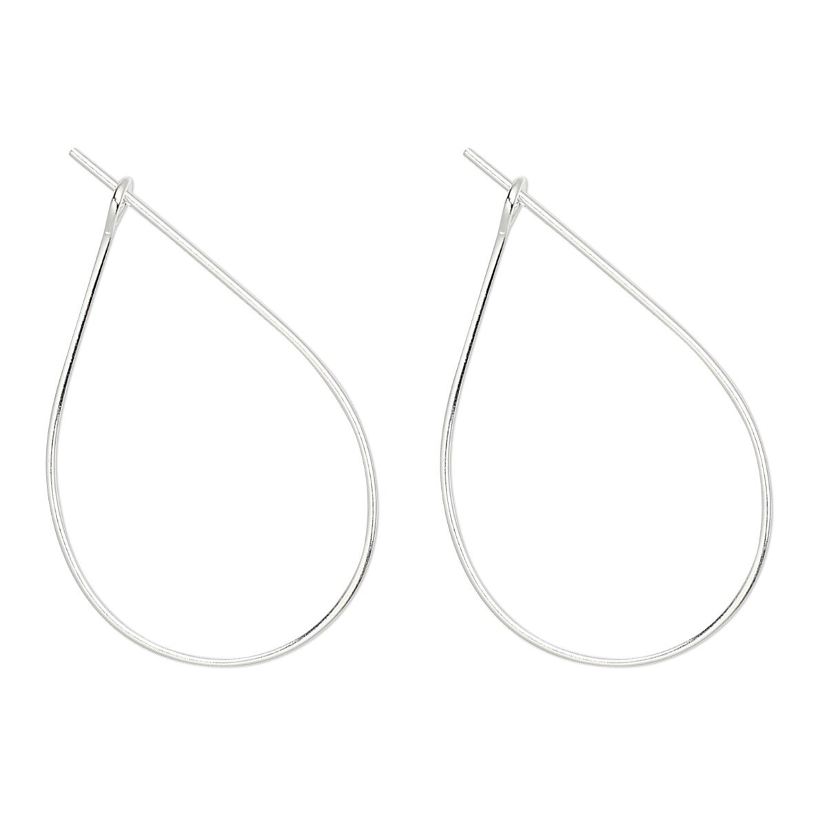 100 Silver Plated Brass 23 Gauge 27x17mm Teardrop Hoop Earwires Earrings