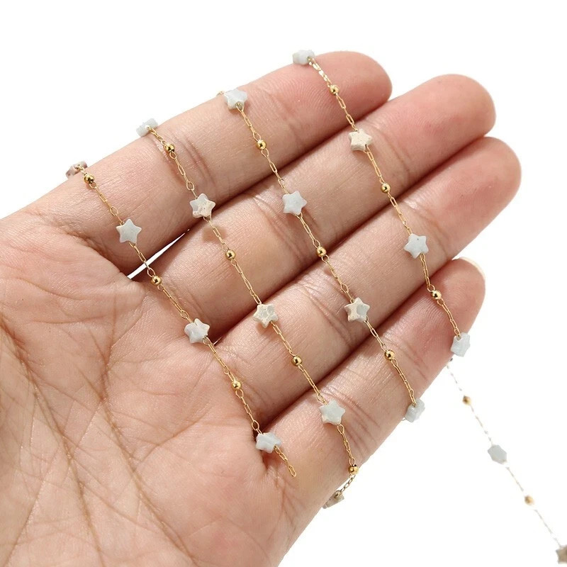 1meter Handmade Star Natural Stone Chain Gold Stainless Steel Beads Chain