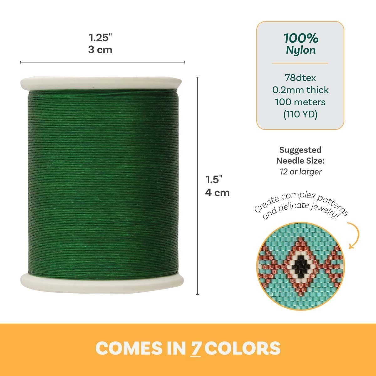 Beading Thread 78dTex Nozue Sonoko 100 m Spool 0.15 mm (0.006 “) Green GN