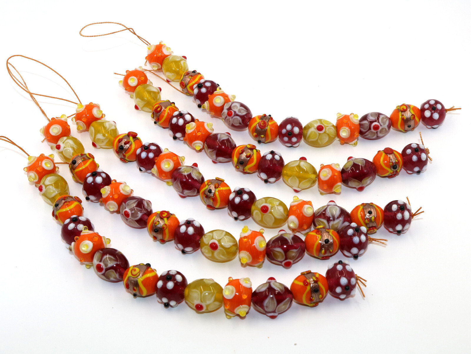 5 Strands Lamp Work Glass Beads Multi colors Fancy bumpy Glass jewelry beads