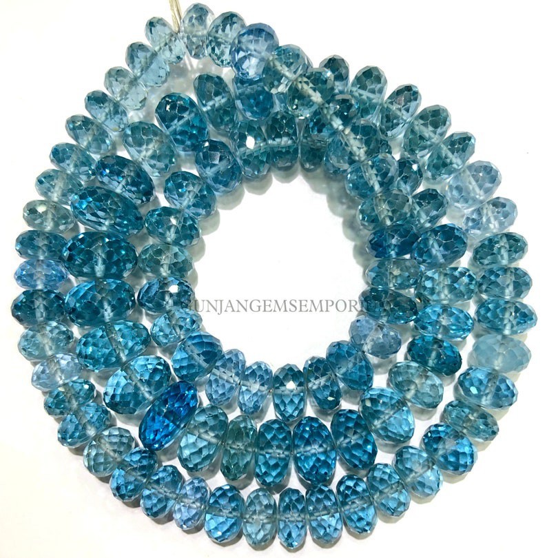 Rare~~Aquamarine Beads Blue Aquamarine Faceted Rondelle Beads 7/10mm Gemstone
