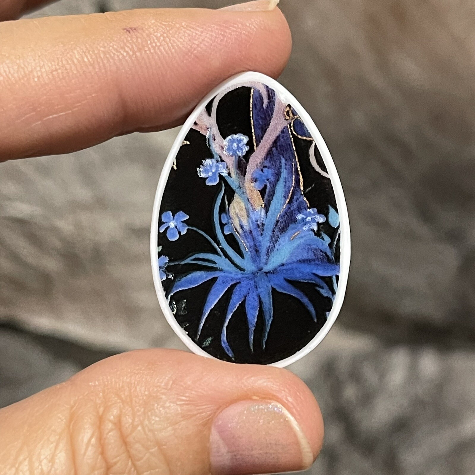 36.5×24.5×4.4mm Blue Broken China Porcelain Teardrop Cabochon