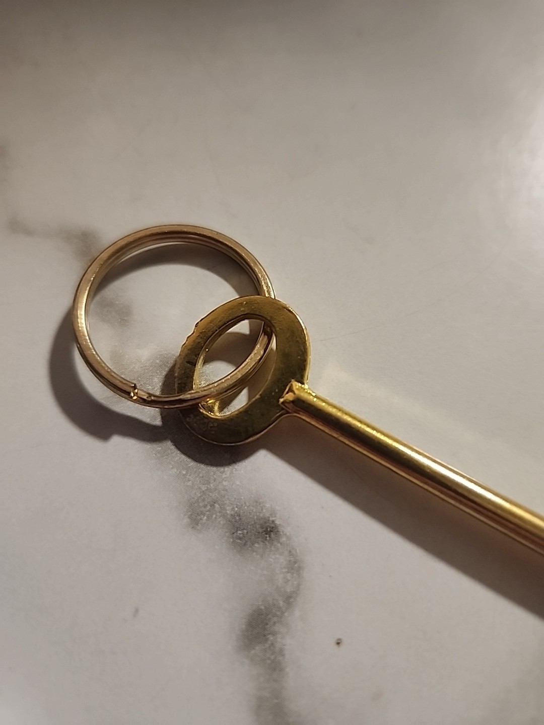 Key Keychain Pendant Skeleton Key Shiny Gold Tone Steampunk Charm