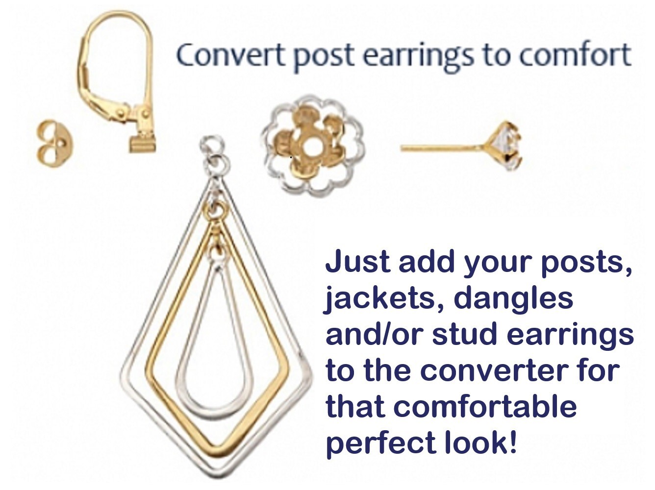 Earring Converter for pierced ears Converts Post earring to Lever-back Earrings
