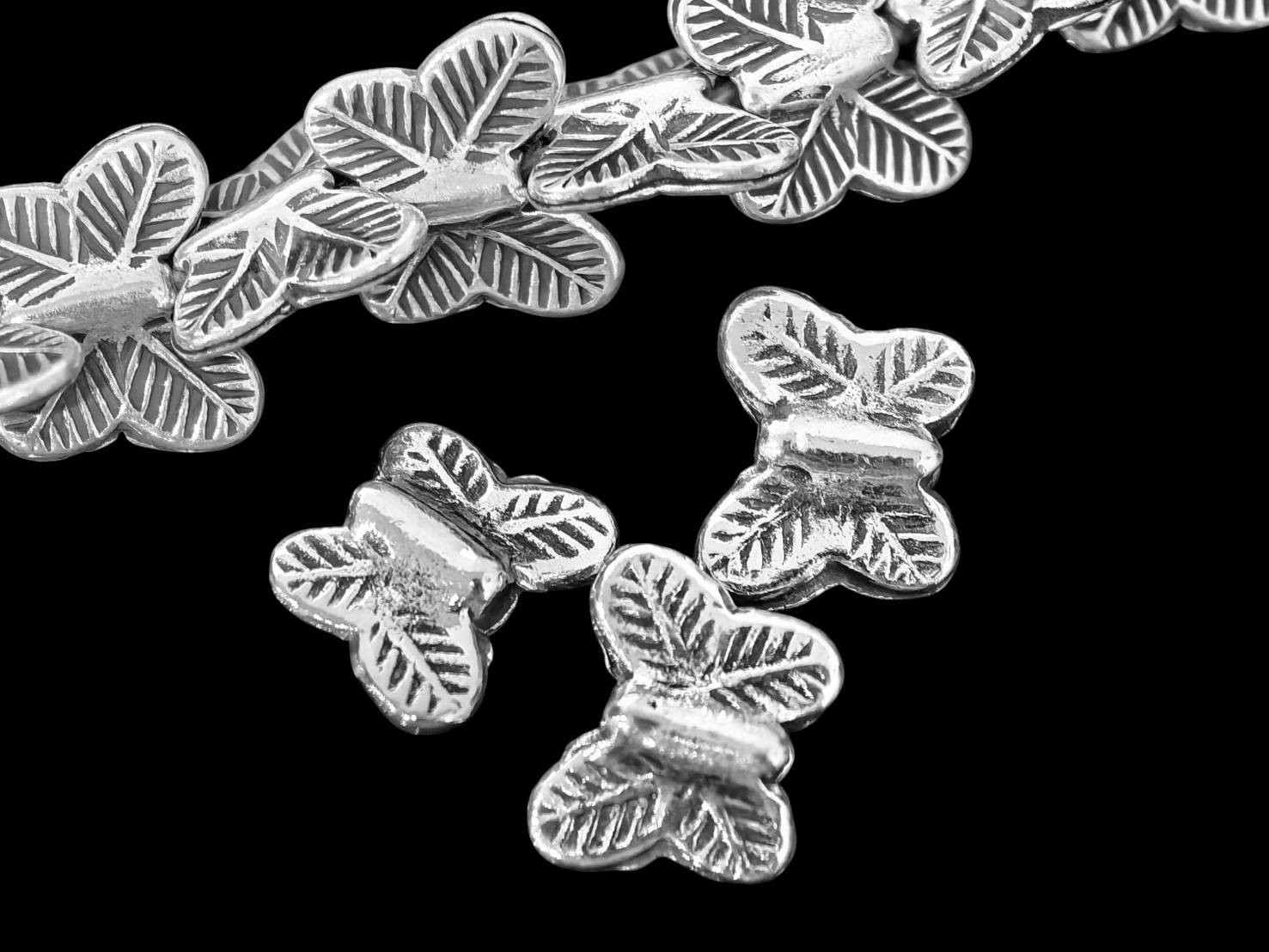 silver beads karen hill tribe silver 6 leaf print butterfly bead