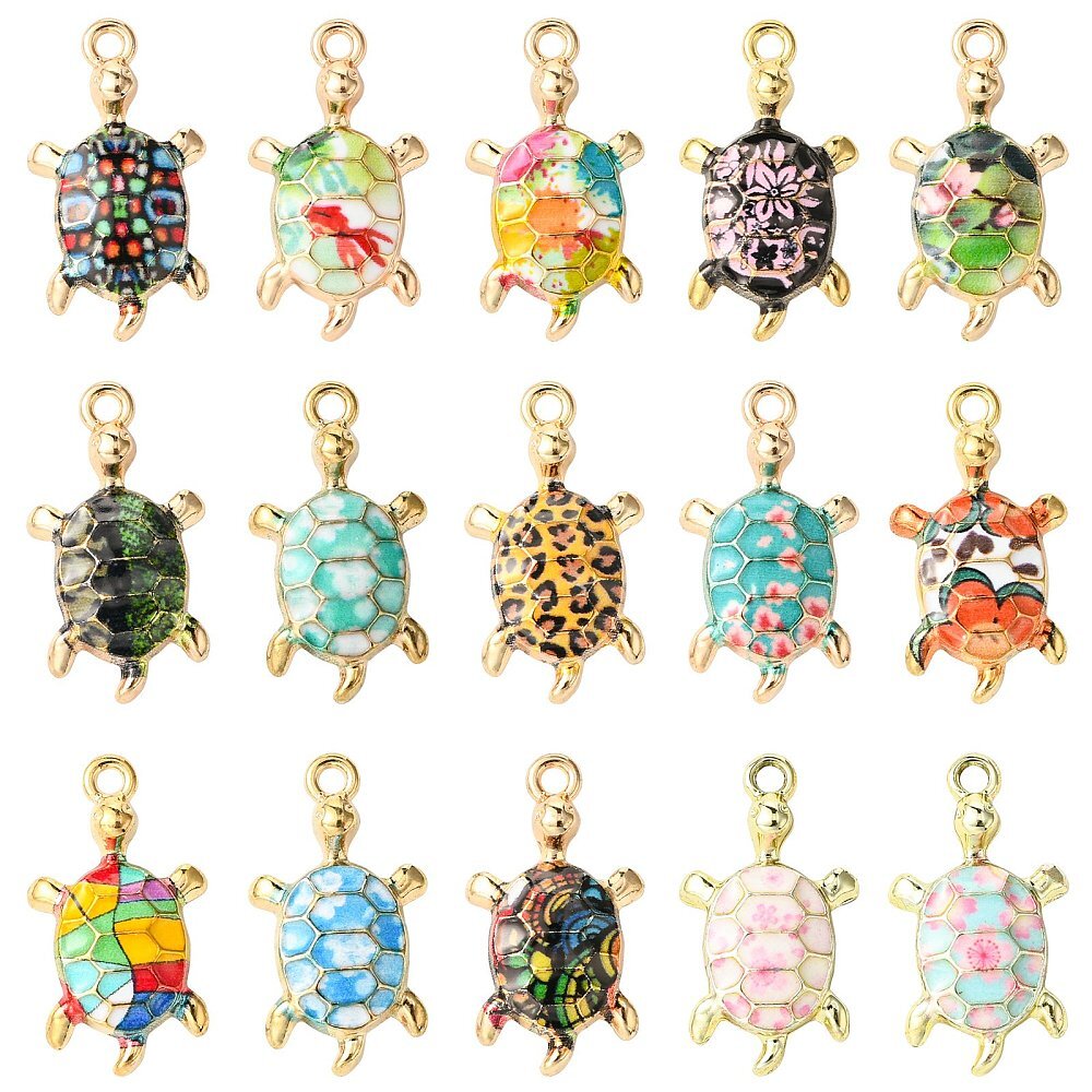 30Pcs Tortoise Alloy Enamel Charms Pendants Colorful Sea Turtle Charms for DIY