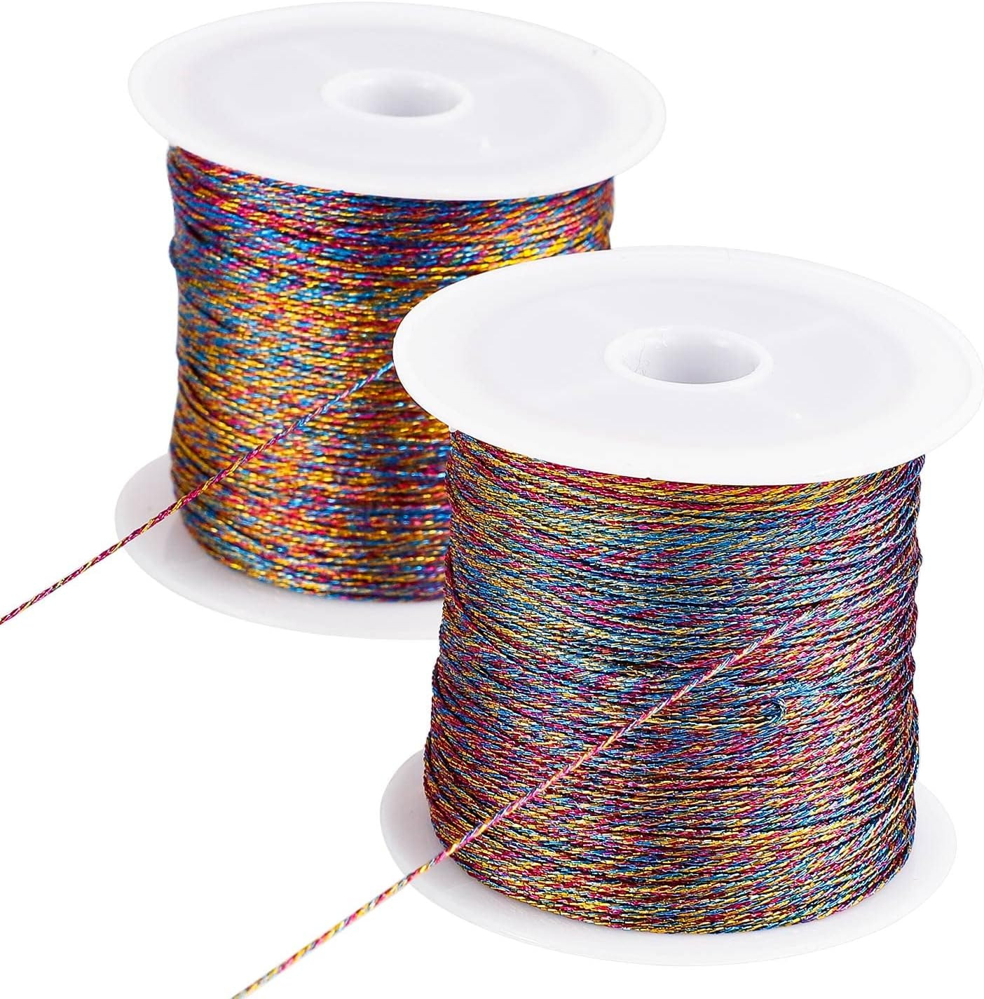 218 Yards/656 Feet Metallic Cord, 2 Pcs Spool Metallic Thread Colored Jewelry Th