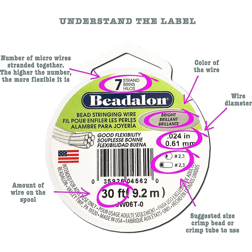 Stringing Wire,100 Feet Beadalon 7 Strand 0.018″ Bright Stainless Steel Beading