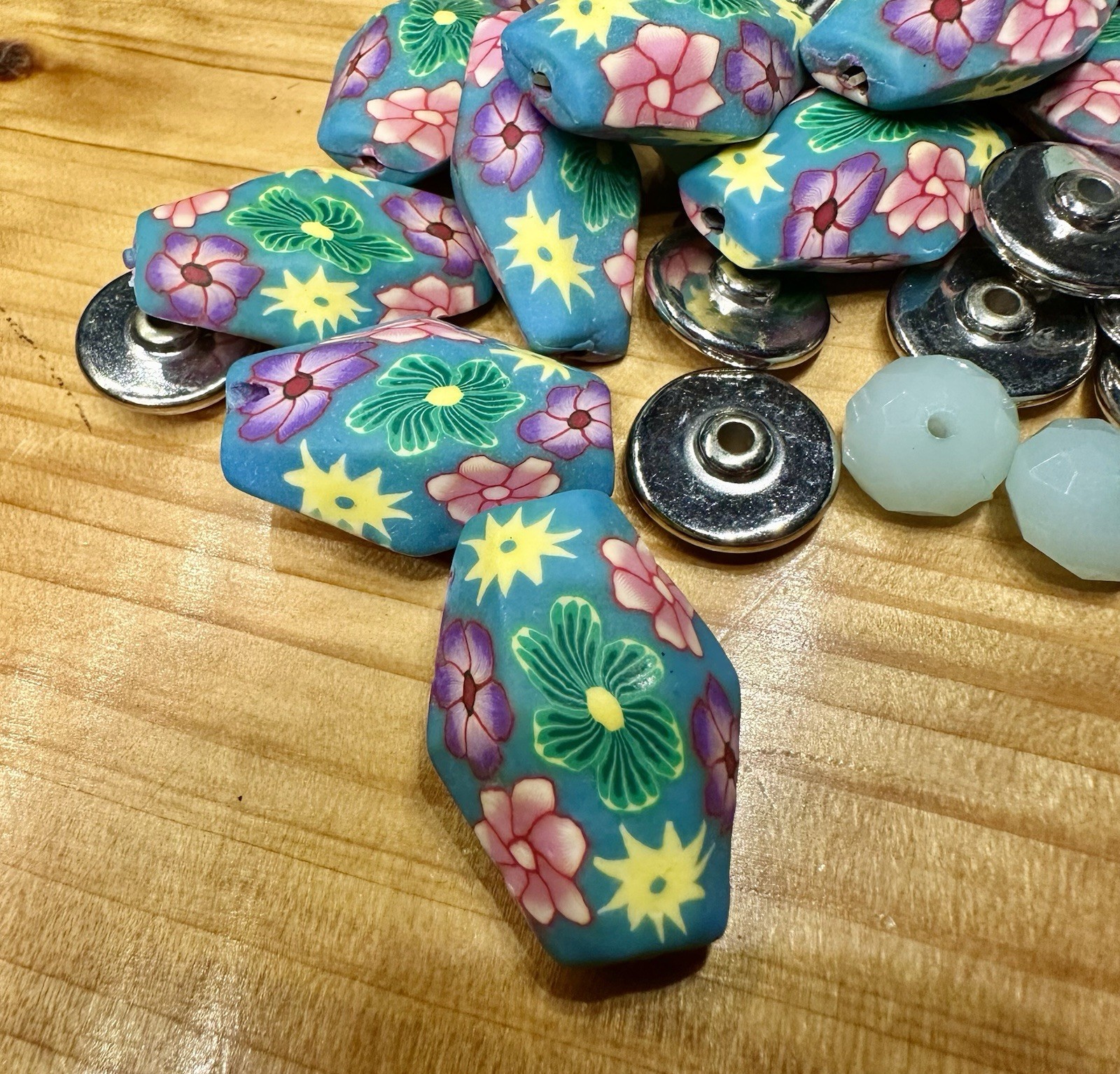 Half Gallon Lot Of Fimo clay Floral Beads And Spacers Over 200 Beads