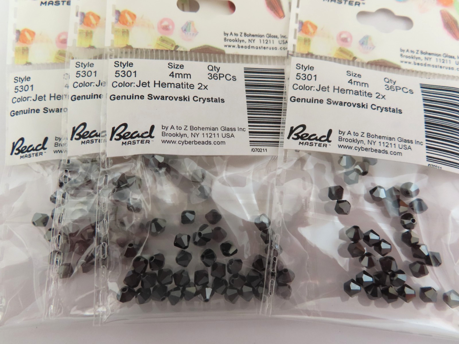 36 Swarovski Bicone Beads in 4mm Jet Hematite 2x