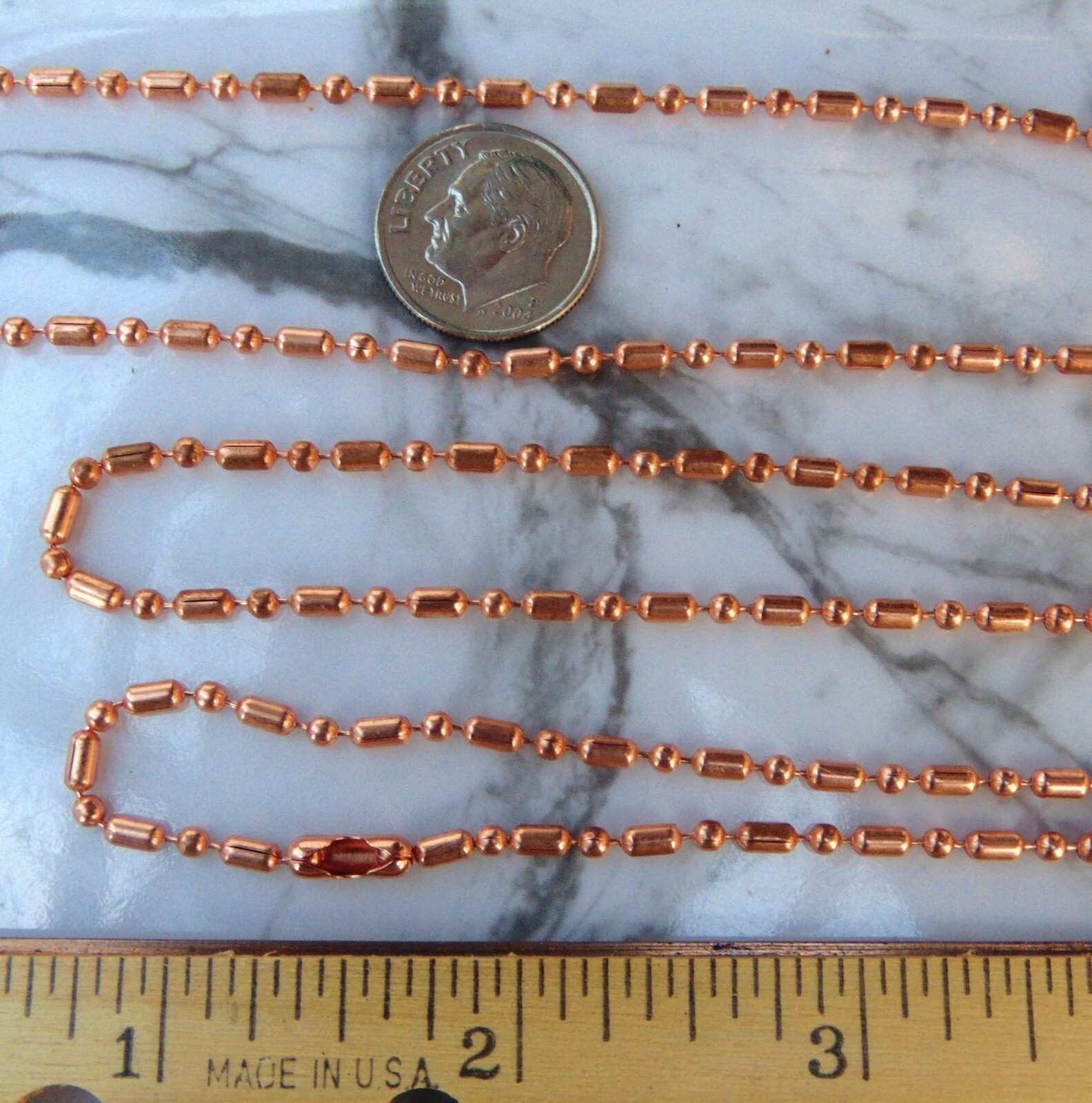 100 feet COPPER Ball Chain Bar + Ball Bead~ 2.4mm w/ 100 Connectors Made in USA