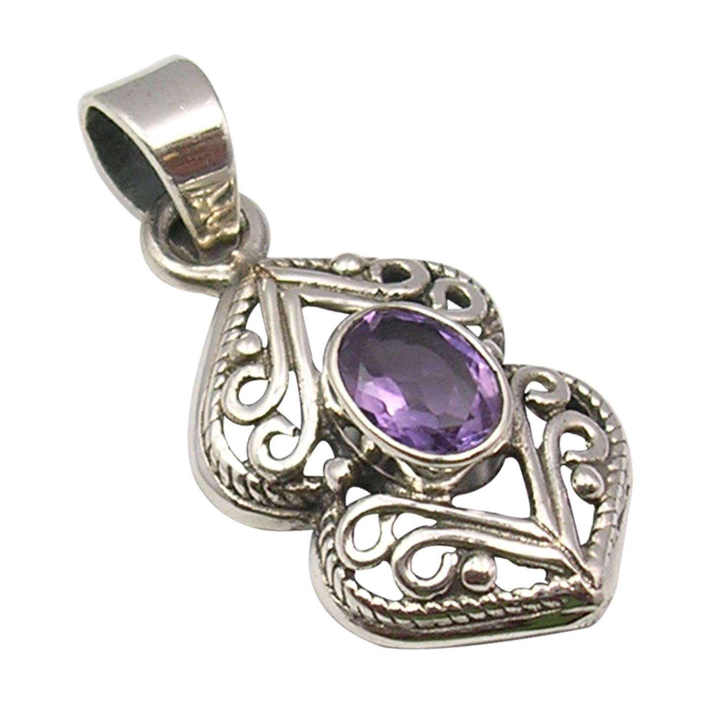 0.925 Pure Silver Amethyst tcw 1.0 Oxidized Pendant 3.3 cm Fashion Stone