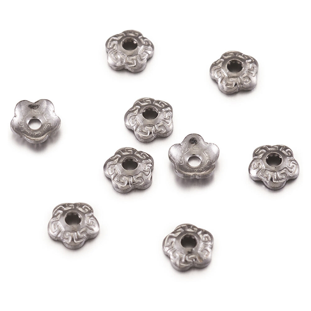 500x 304 Stainless Steel 5-Petal Flower Stainless Steel Color Bead Caps 4×1.5mm
