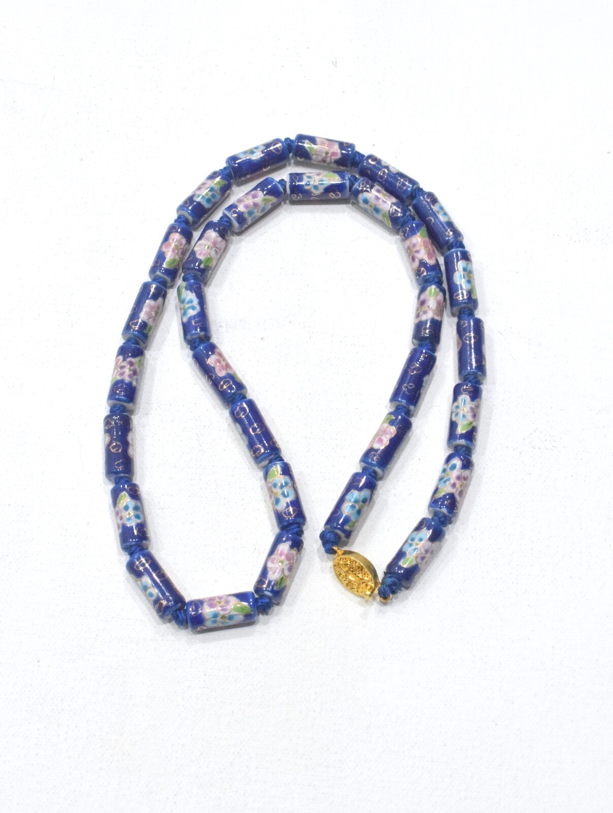 Chinese Porcelain Tube Blue Strand Necklace
