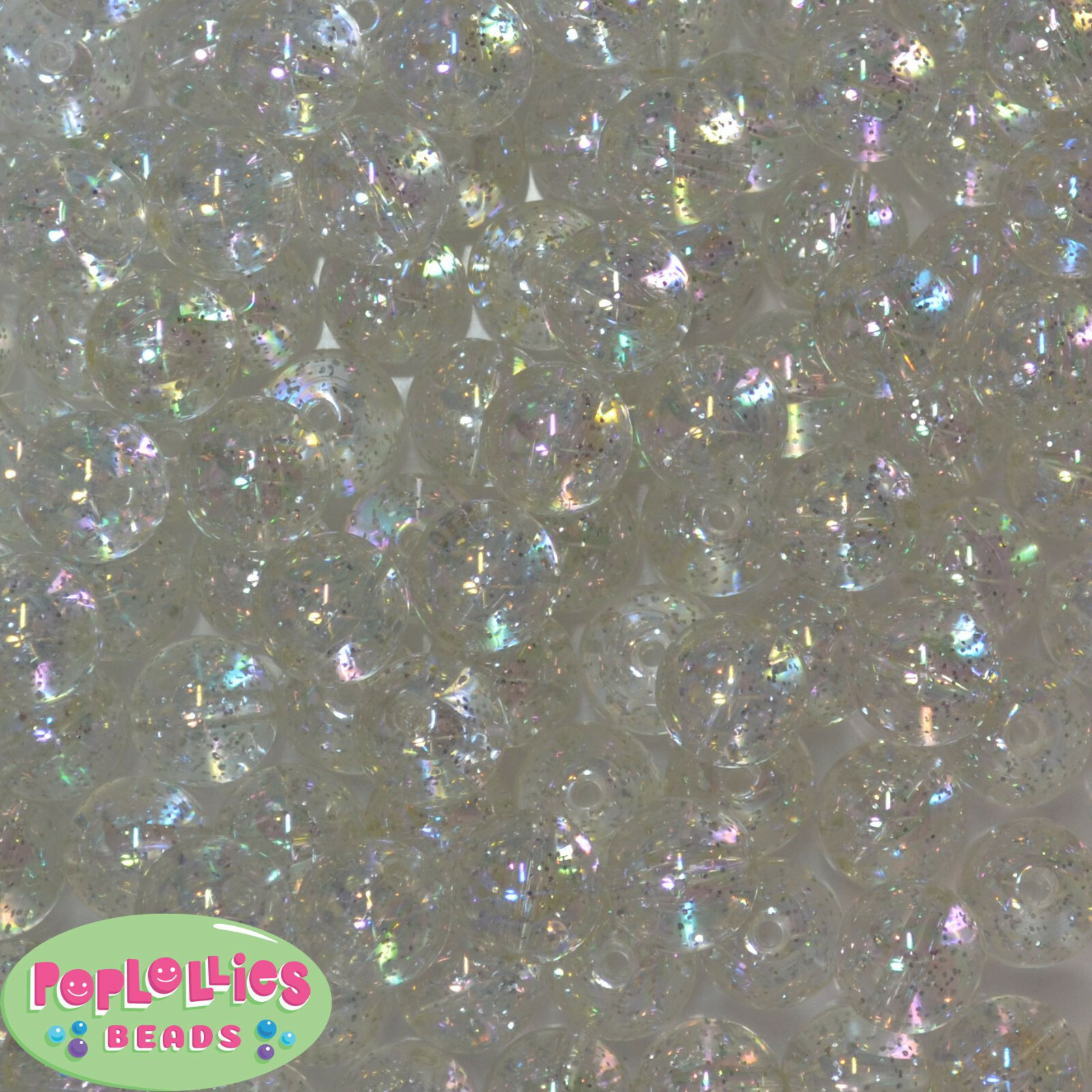 16mm Clear Glitter Bubblegum Beads Lot 20 pc.chunky gumball