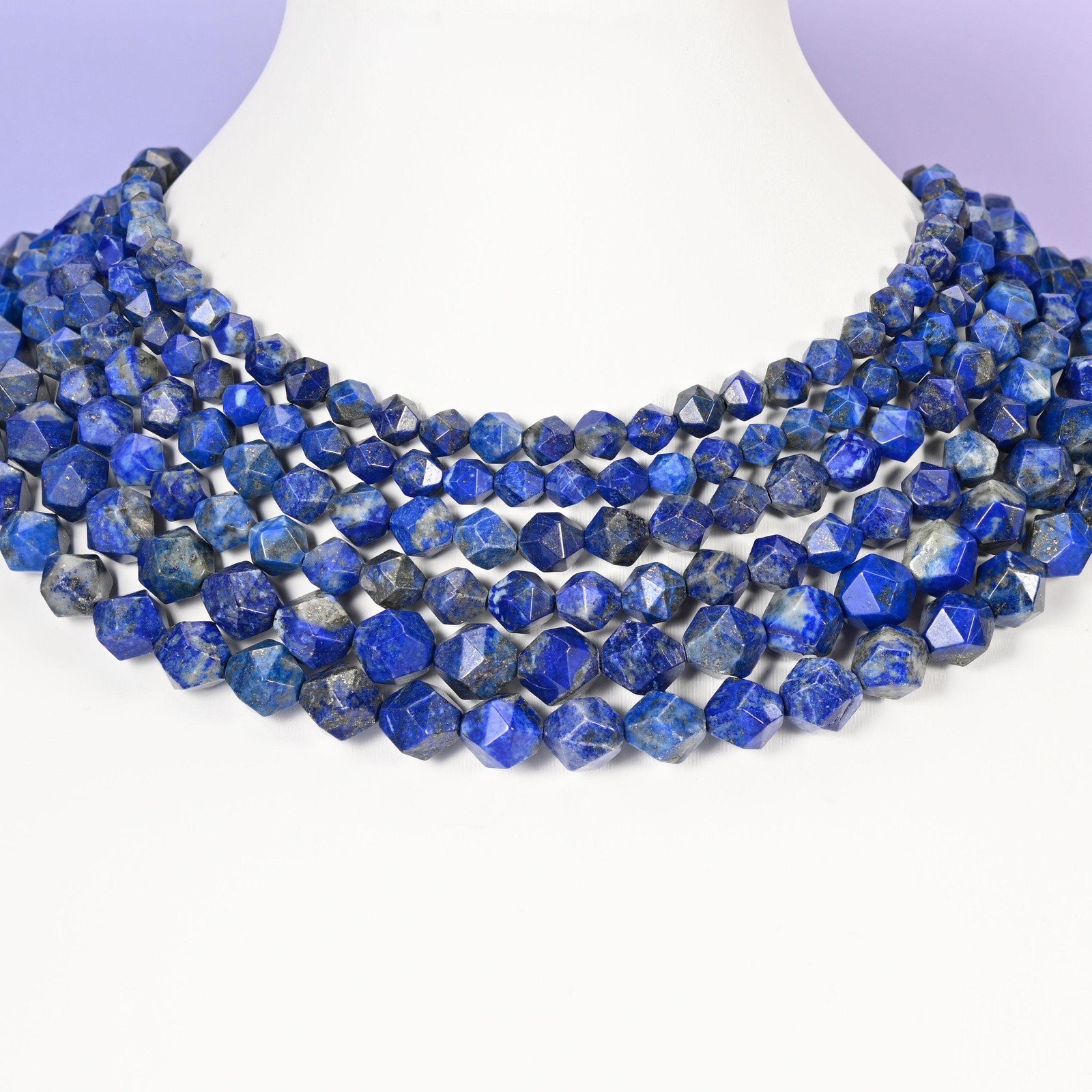 Blue Lapis Beads: Faceted Diamond Star Cut, 6-10mm, 15.5 inch Strand