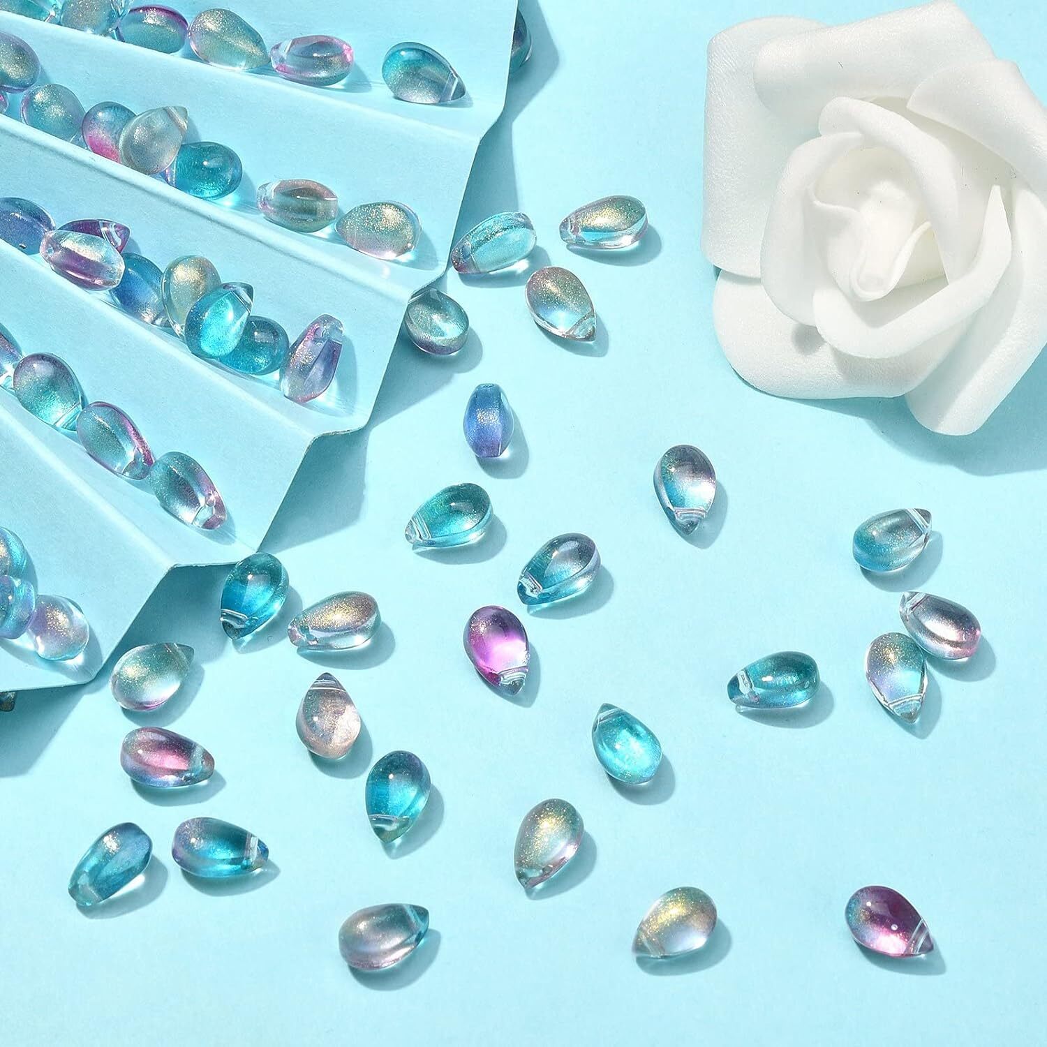 100x Crystal Glass Glitter Powder Teardrop Charm for Jewelry Making DIY Craft