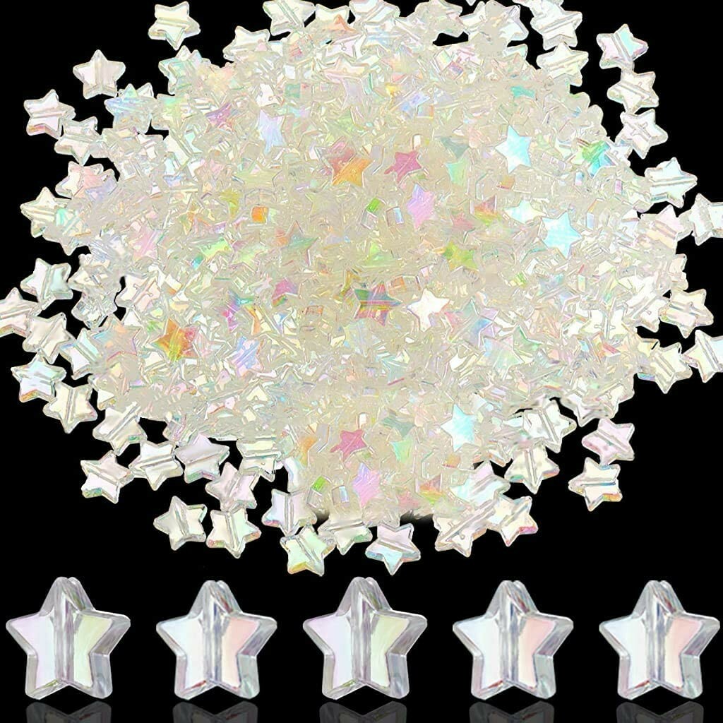 50 White Star Beads Jewelry Supplies AB Shimmer Celestial Night Sky BULK 10mm