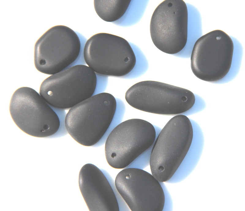 Large Chunky Pebble Mix Pendant Beads, Jet Black w/Matte Finish, 5 Pieces