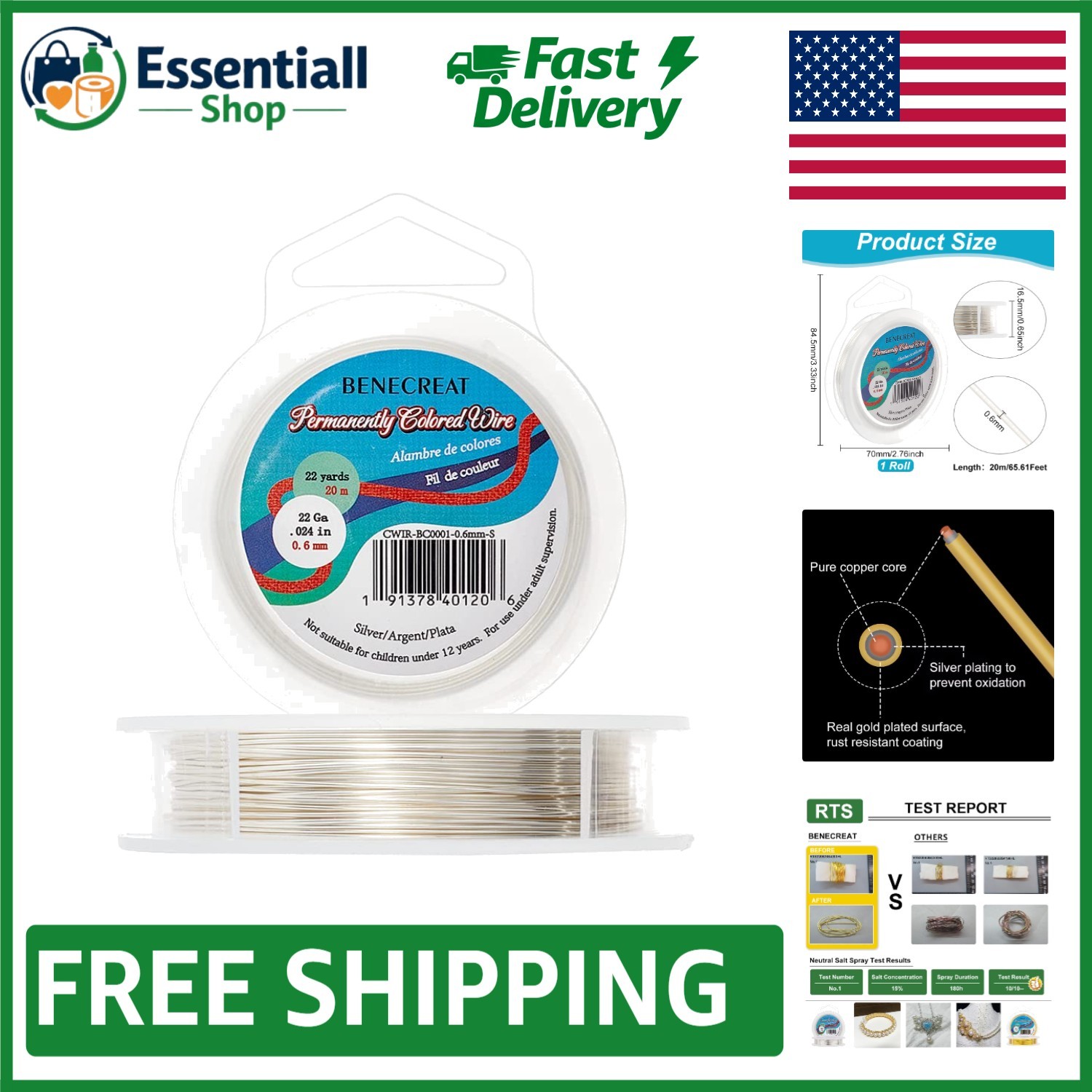 Polished Silver Copper Beading Wire, 66 Feet – Ideal for Necklaces & Bracelets