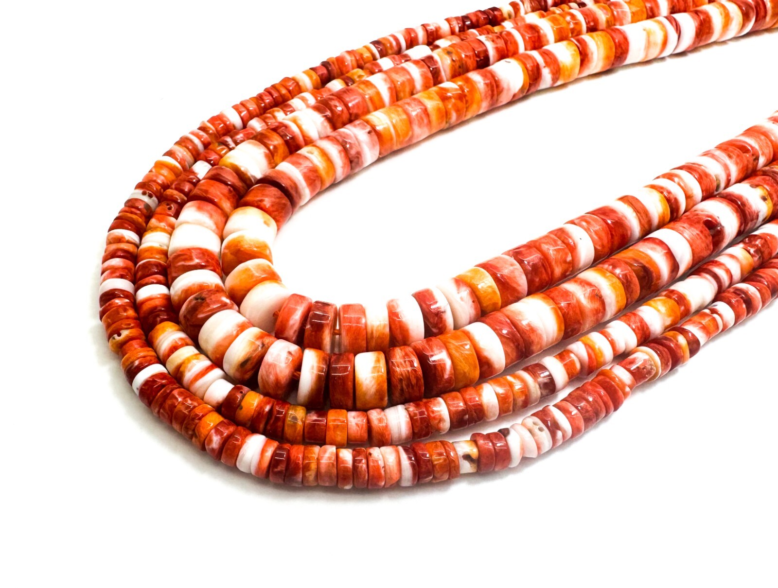 AAA Natural Red/Orange Spiny Oyster Rondelle Disc Polished Heishi Beads PG221D