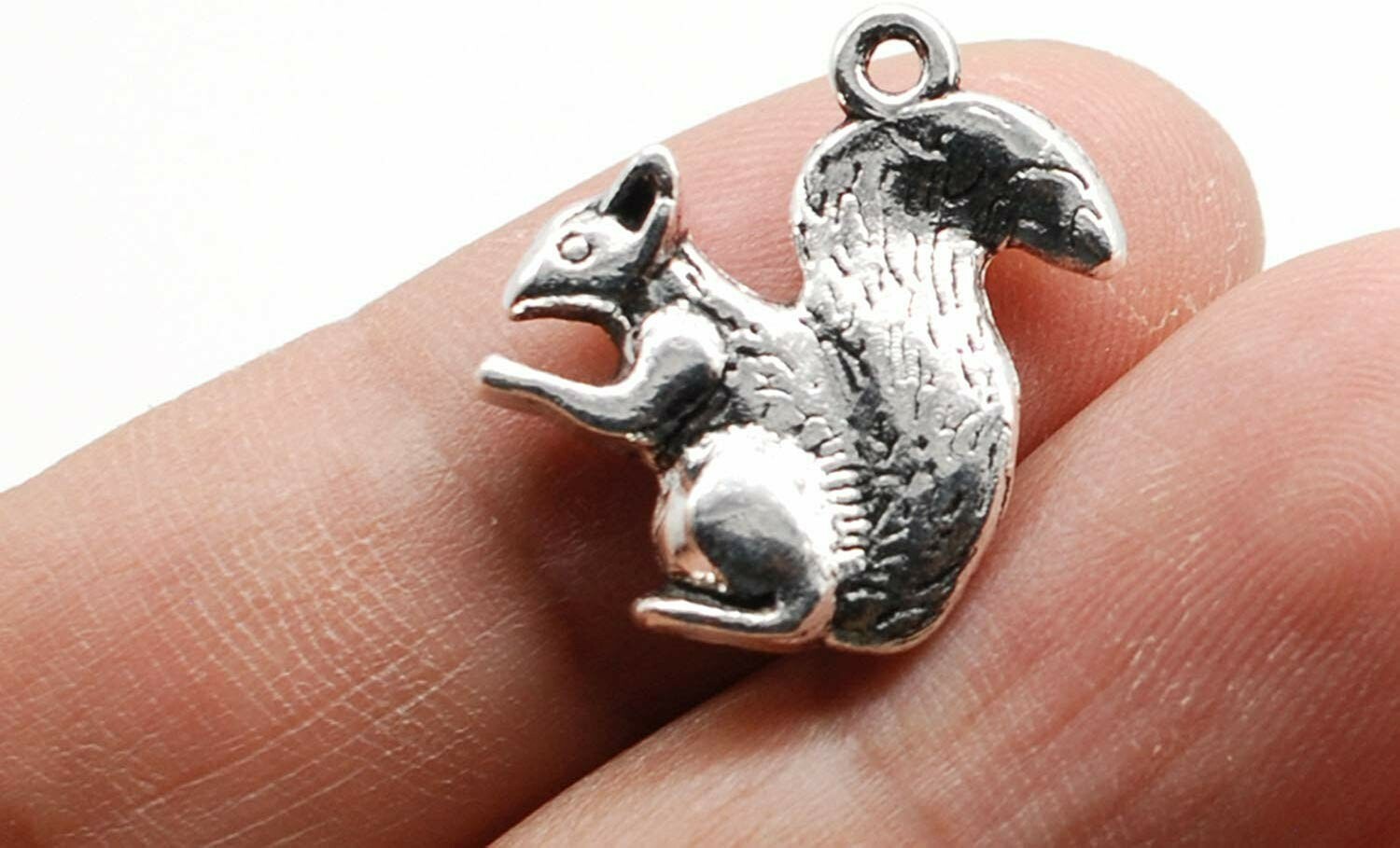 2 Squirrel Charms Antiqued Silver Animal Pendants 2 Sided Wildlife Rodent