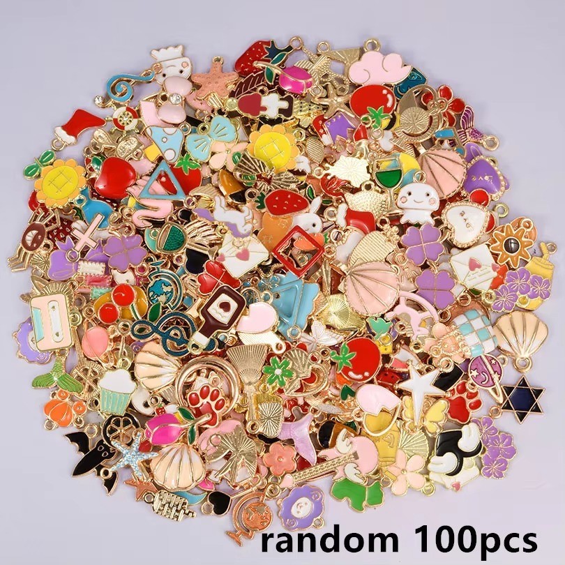 100pcs Random Mix Enamel/Drip Oil Charms For Jewelry Making Bulk Trinkets
