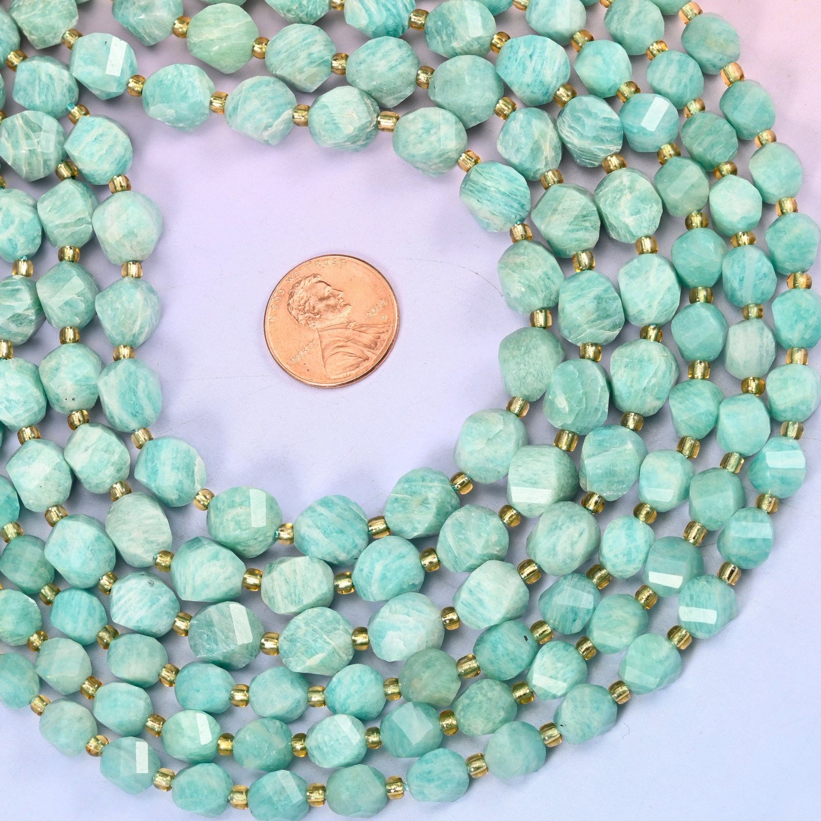Green Amazonite Faceted Spiral Twist Beads: Size 8mm 10mm, Jewelry Making
