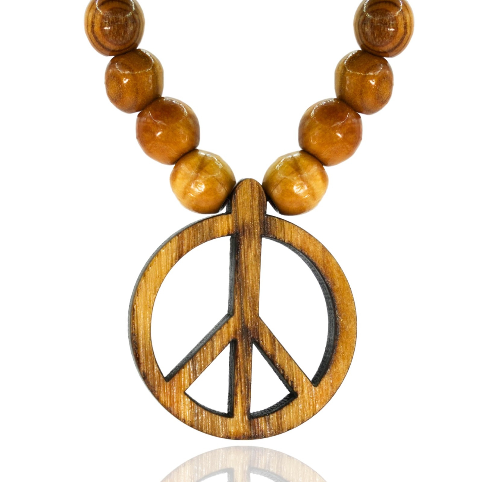 Peace Sign Necklace Olive Wood – Handmade Hippie Jewelry from Jerusalem – 60s 70