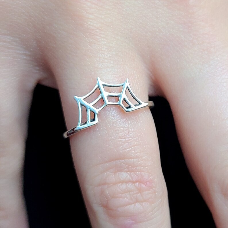 Spider Web Ring Cobweb Black Widow Spiderweb Stacking Web Wedding Band Jewelry